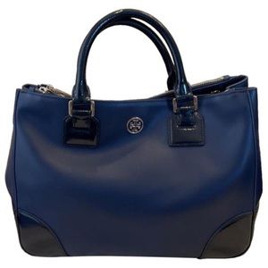 Tory Burch Robinson Double Zip Navy Blue Tote